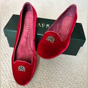 RED VELVET FLAT W/ Ralph Lauren Insignia Size: 10 B   GREAT HOLIDAY SHOE!  *NEW*